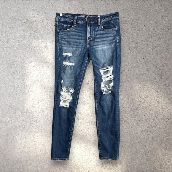 American Eagle Distressed Jeggings Women’s 10 Short Super Stretch X Grunge Y2K - Picture 1 of 10